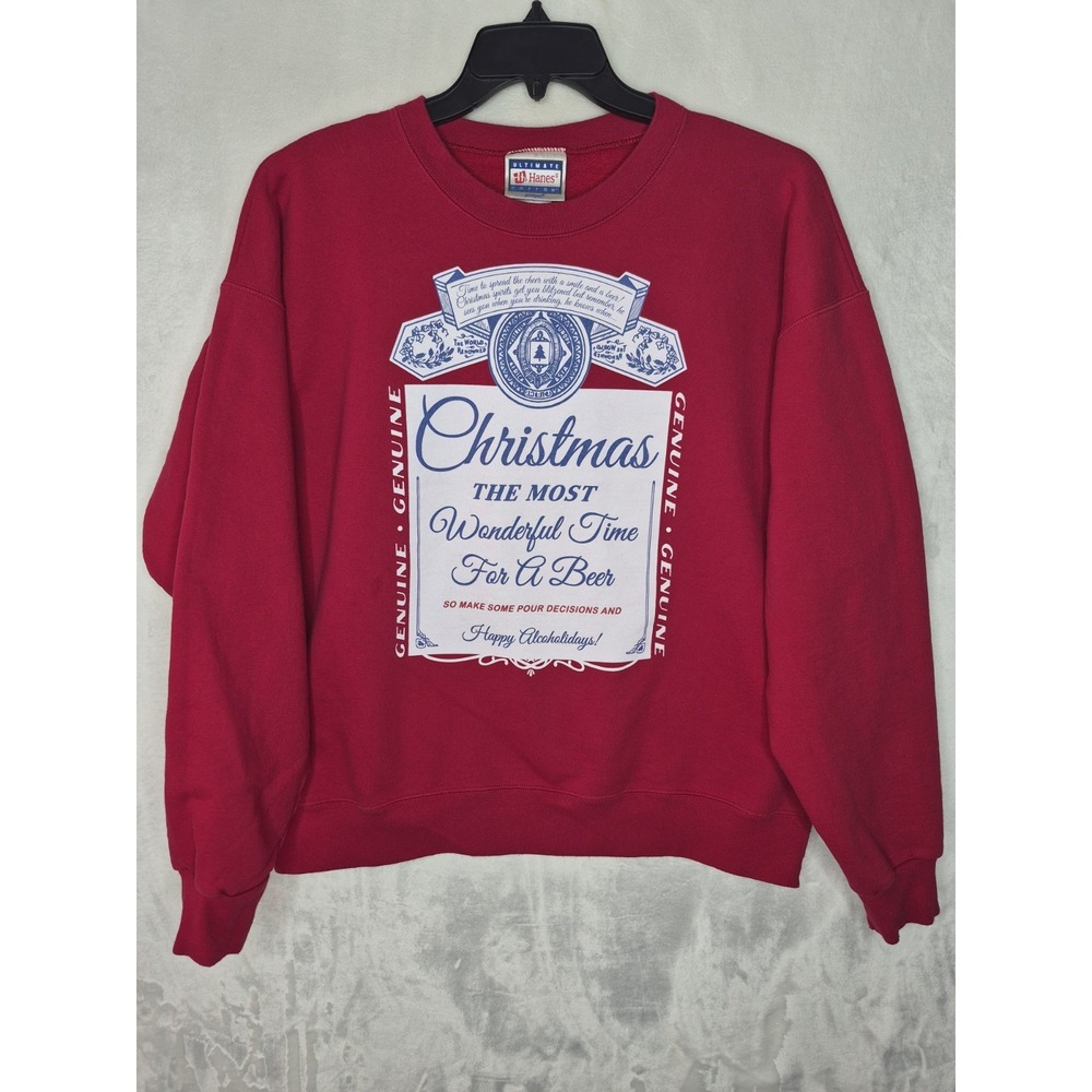 Vintage Hanes Ultimate Cotton Budweiser Parody Christmas Sweatshirt Mens Large